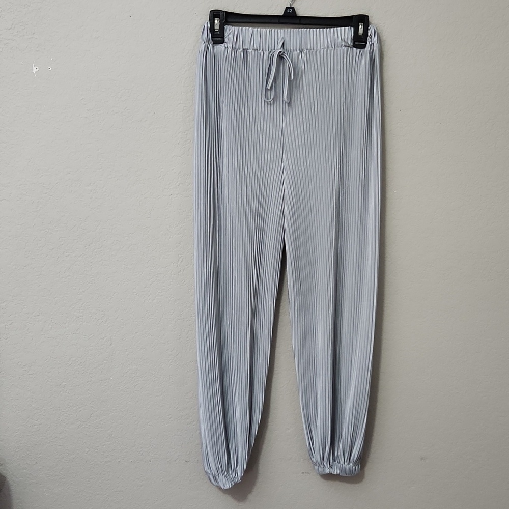 Sweet Rain Pants Womens Size S Sillver Pleated Balloon Fancy Jogger Style